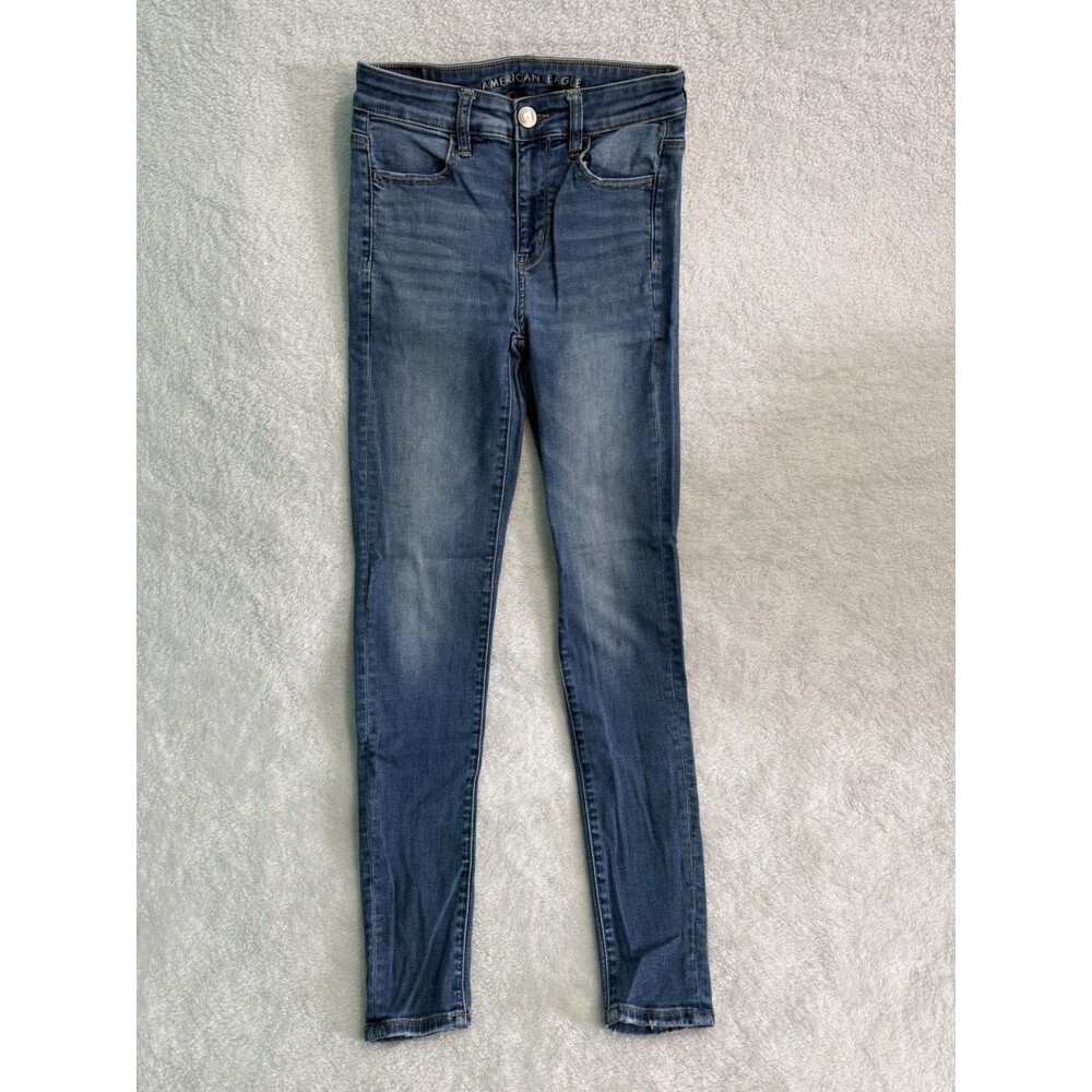 American Eagle Jeans Size 4 Long Womens Blue Stretch Denim High Rise Jegging